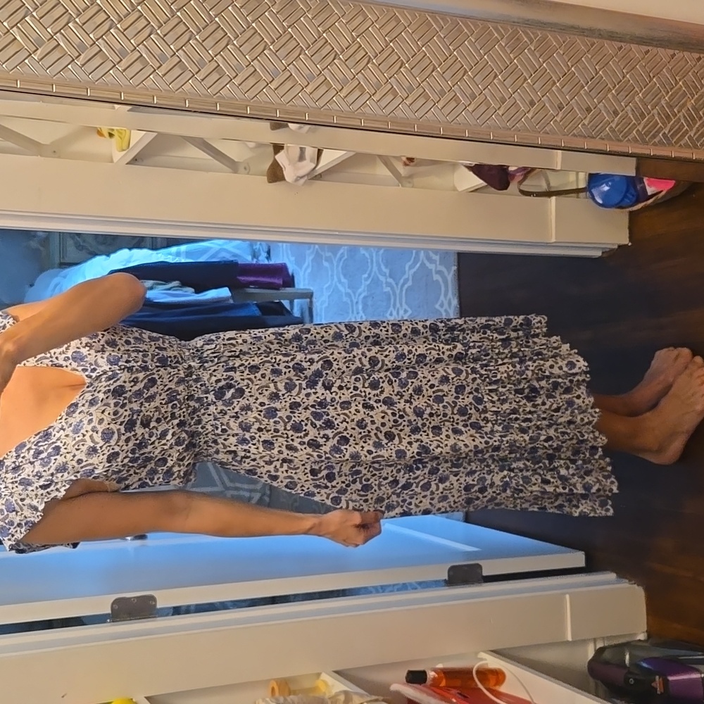 Lucky Brand Blue and White Midi Dress with Elegant Silhouette - Picture 9 of 12